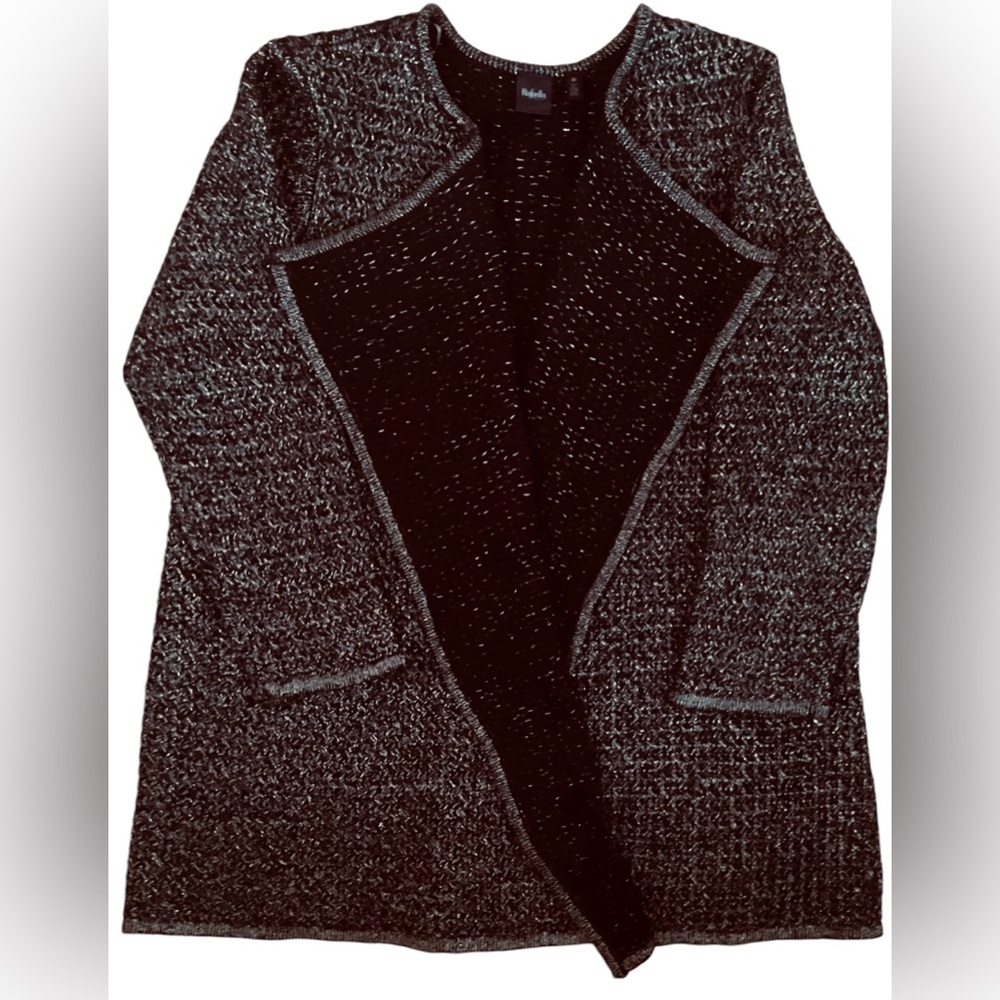$94.50 NWT Black Gold Metallic Open Front RAFAELLA Sweater Size 2X
